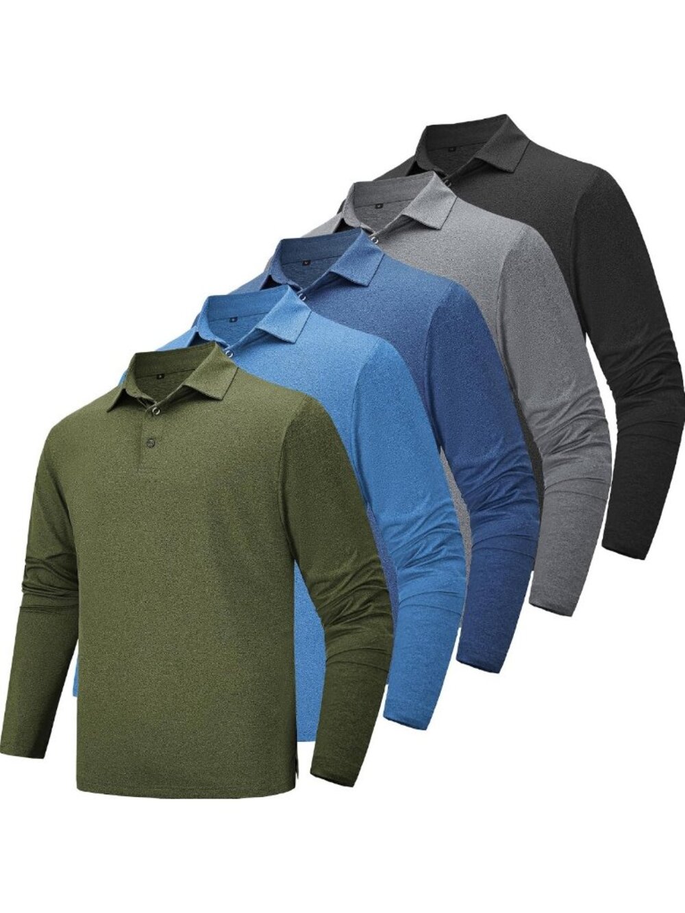 Men's 5-Pack Long Sleeve Polo Shirts - Casual Collared Golf Tees, Versatile